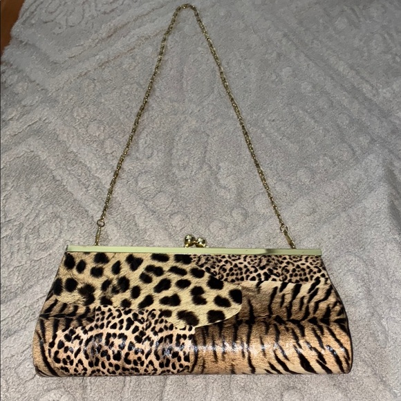 depeche mode Handbags - Brown and Gold Clutch with Chain Strap